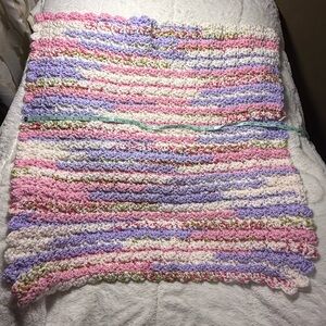 Colorful Knitted Baby Blanket Pink/Purple/White/Green-Very Soft!